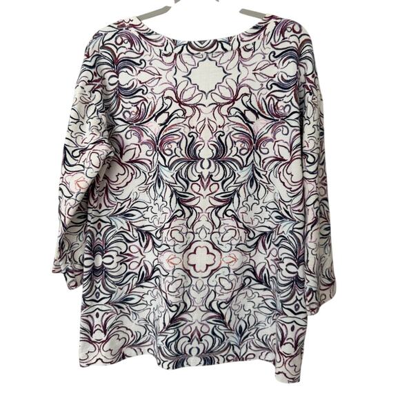 T By Talbots Sketched‎ Tile Print Top 3/4 Sleeve Size Medium - Picture 5 of 8